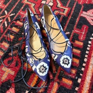 Rare J. Crew Leather Lace-Up Women's Flats in Midnight Poppy